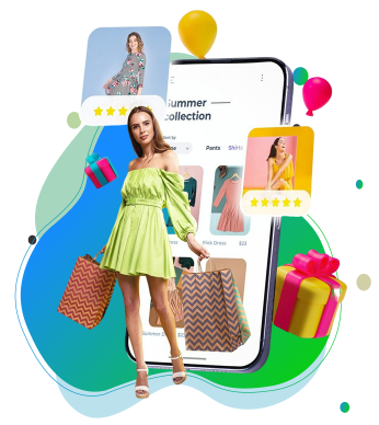 Woman shopping online with Facebook ads shown on mobile screen for social media advertising in Boise