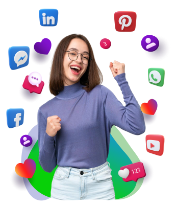 Excited woman celebrating social media advertising success in Boise